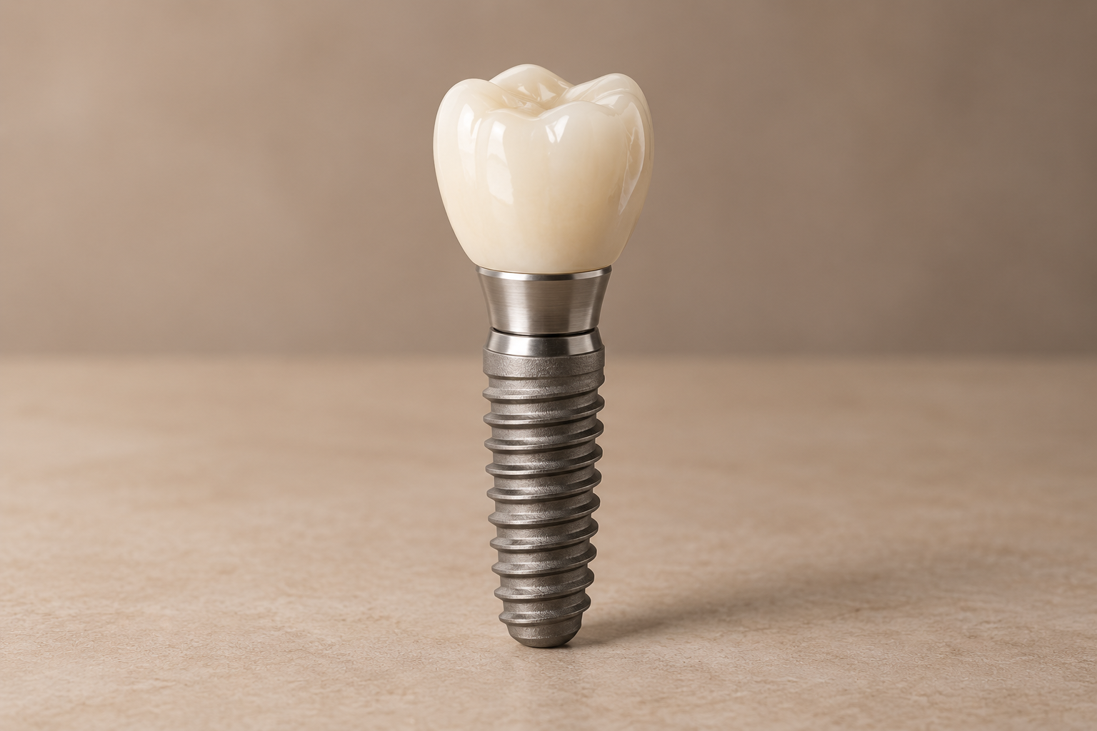 Dental implant teaching model with a tooth-colored crown and metal post