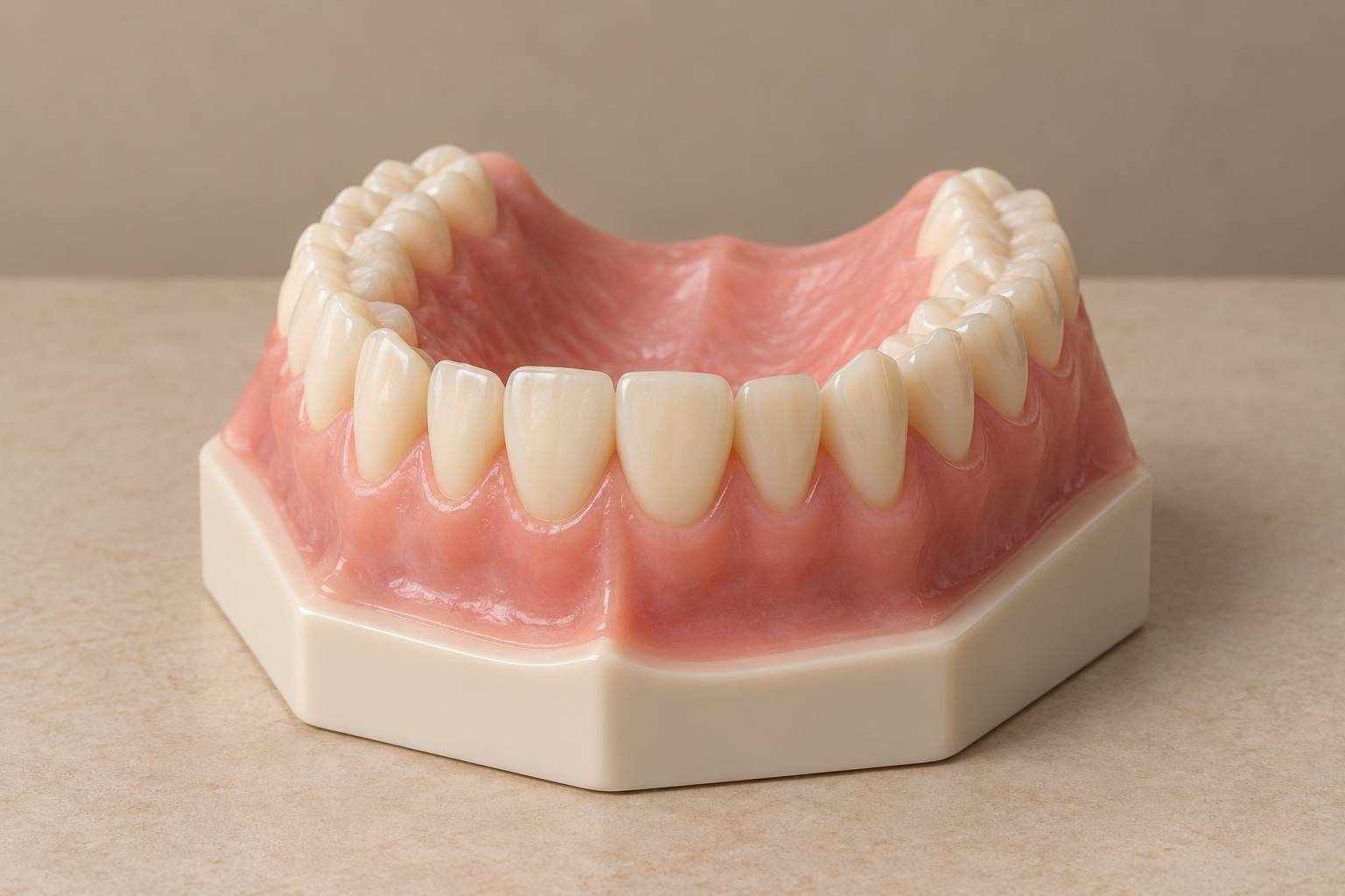 Dental teaching model showing teeth and their gum contours